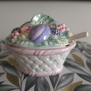 Colorful Ceramic Basket with Lid and Spoon
